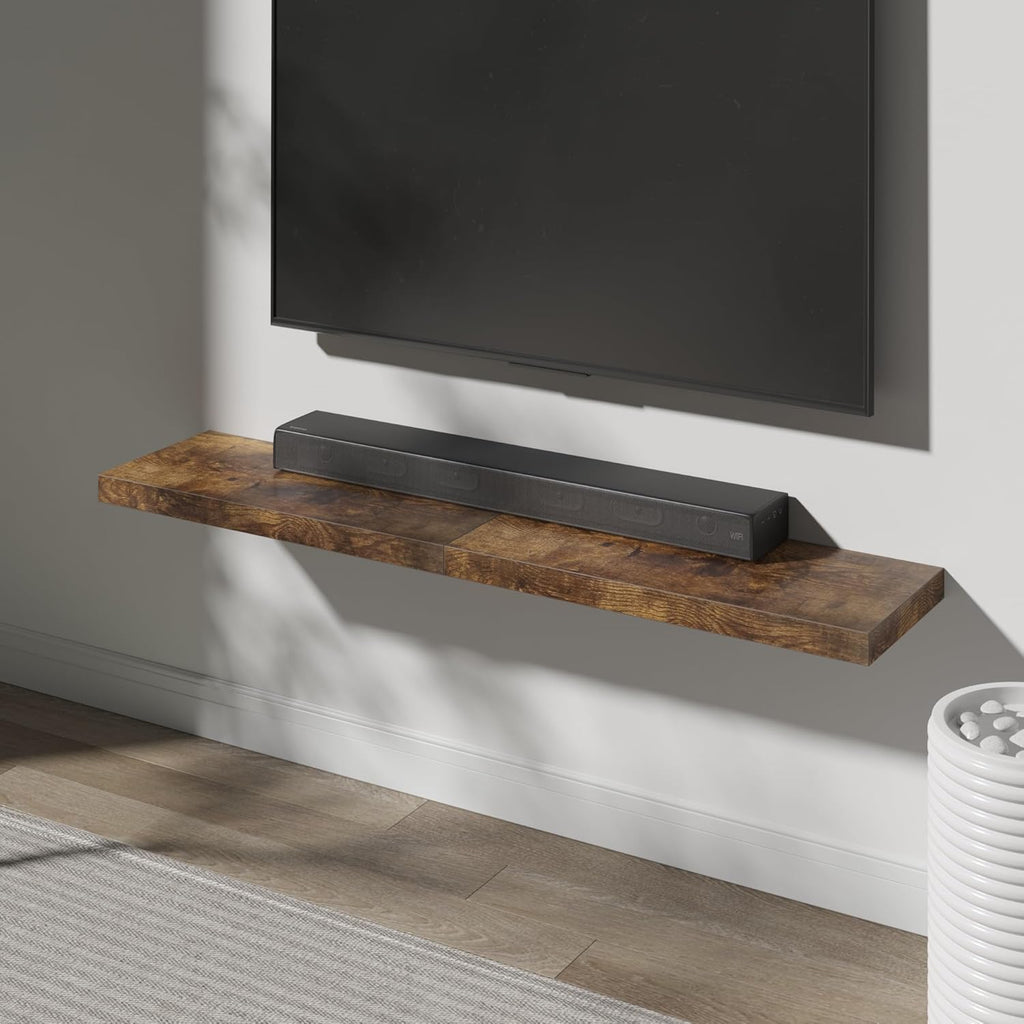 Floating Shelf, Set of 1 Wall Shelf, 36 in W x 12.75 in D x 2 in H Wooden Floating Wall Shelf with Invisible Brackets for Living Room/Bedroom/Bathroom/Kitchen Storage and Decor, Rustic Brown