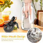 Mason Jar Pitcher, 32 OZ 2 Pack Glass Pitcher with Lid Double Leak-proof with Handle Water Jug Wide Mouth Breast Milk Pitcher Fridge Container for Water, Juice, Iced Coffee, Tea, Juice - Black+Grey