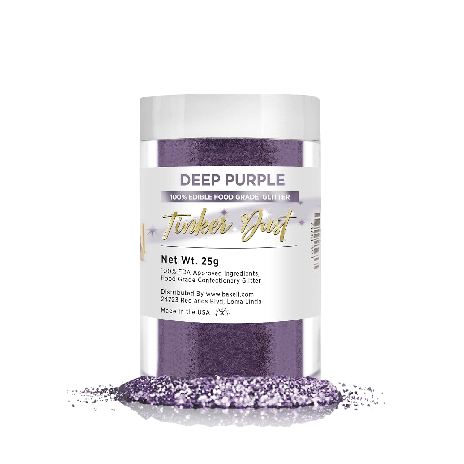 BAKELL Deep Purple Edible Glitter, 25 Grams | TINKER DUST Edible Glitter | KOSHER Certified | 100% Edible Glitter | Cakes, Cupcakes, Cake Pops, Drinks, Dessert Vegan Glitter & Dusts (25g, Deep Purple)