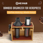 HEXNUB – Bamboo Organizer for AeroPress, Coffee Caddy Station Holds AeroPress Coffee Maker, Accessories, Filters, Cups, Stand includes Dripper Mats (Brown)