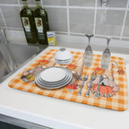 Fall Gnome Dish Drying Mat for Kitchen Autumn Pumpkin Maple Leaves Dishes Pad Orange White Check Plaids Dish Drainer Rack Mats Absorbent Fast Dry Counter Accessories 18x24inch Thanksgiving Day Decor