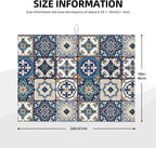 2Pcs Dish Drying Mats Faucet Mats Sets Large Size Coffee Mats Sink Faucet Mat Splash Guard for Kitchen Counter Bathroom Sink Coffee Bar Kitchen Decor (Blue Boho, 18"x24" 15" x 5.5"Set)