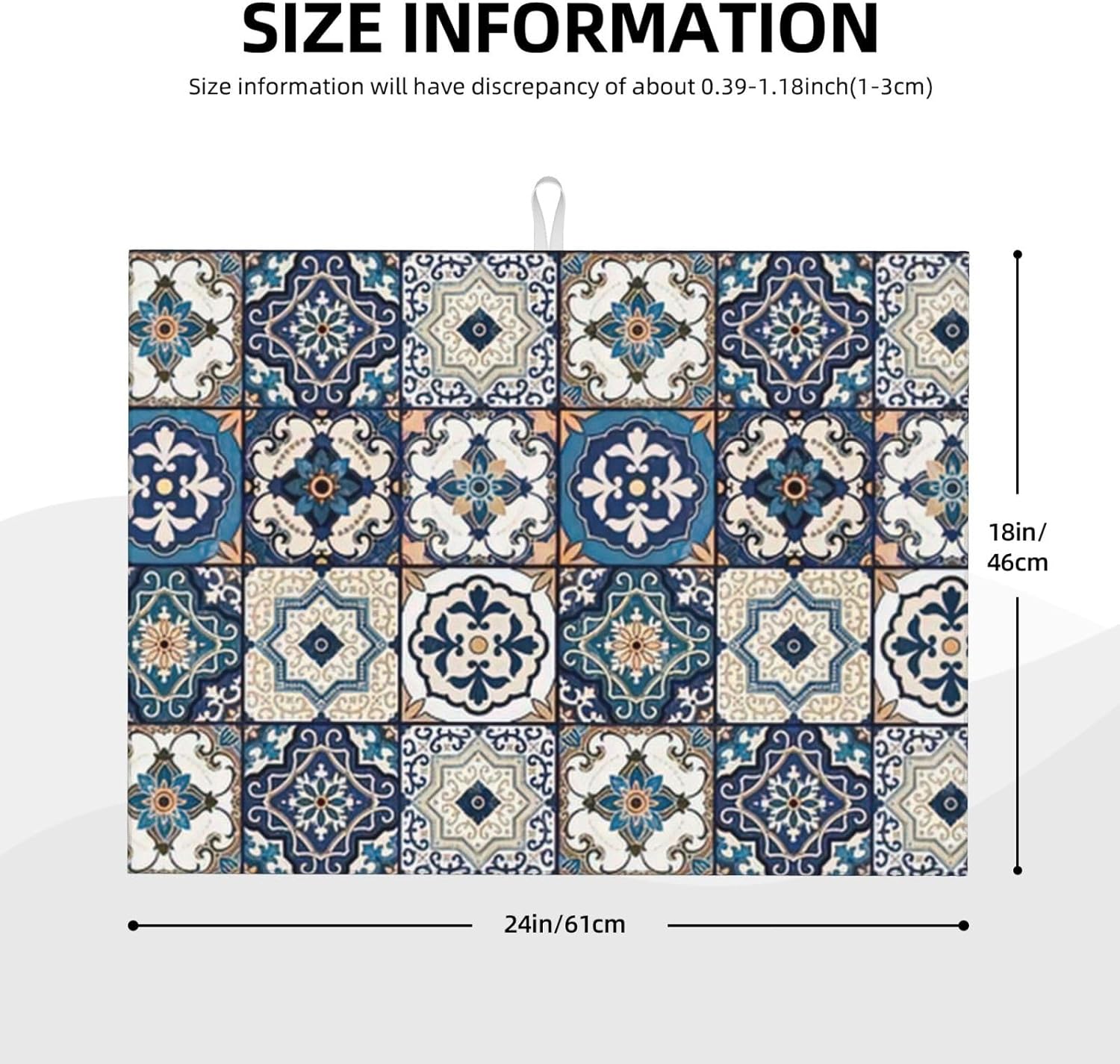 2Pcs Dish Drying Mats Faucet Mats Sets Large Size Coffee Mats Sink Faucet Mat Splash Guard for Kitchen Counter Bathroom Sink Coffee Bar Kitchen Decor (Blue Boho, 18"x24" 15" x 5.5"Set)