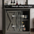 4ever2buy Farmhouse Coffee Bar Cabinet with 6 Hooks, 50'' Kitchen Buffet Hutch Cabinet with Sliding Barn Door, Small Coffee Bar Table with Hutch for Dining Living Room, Wash Gray