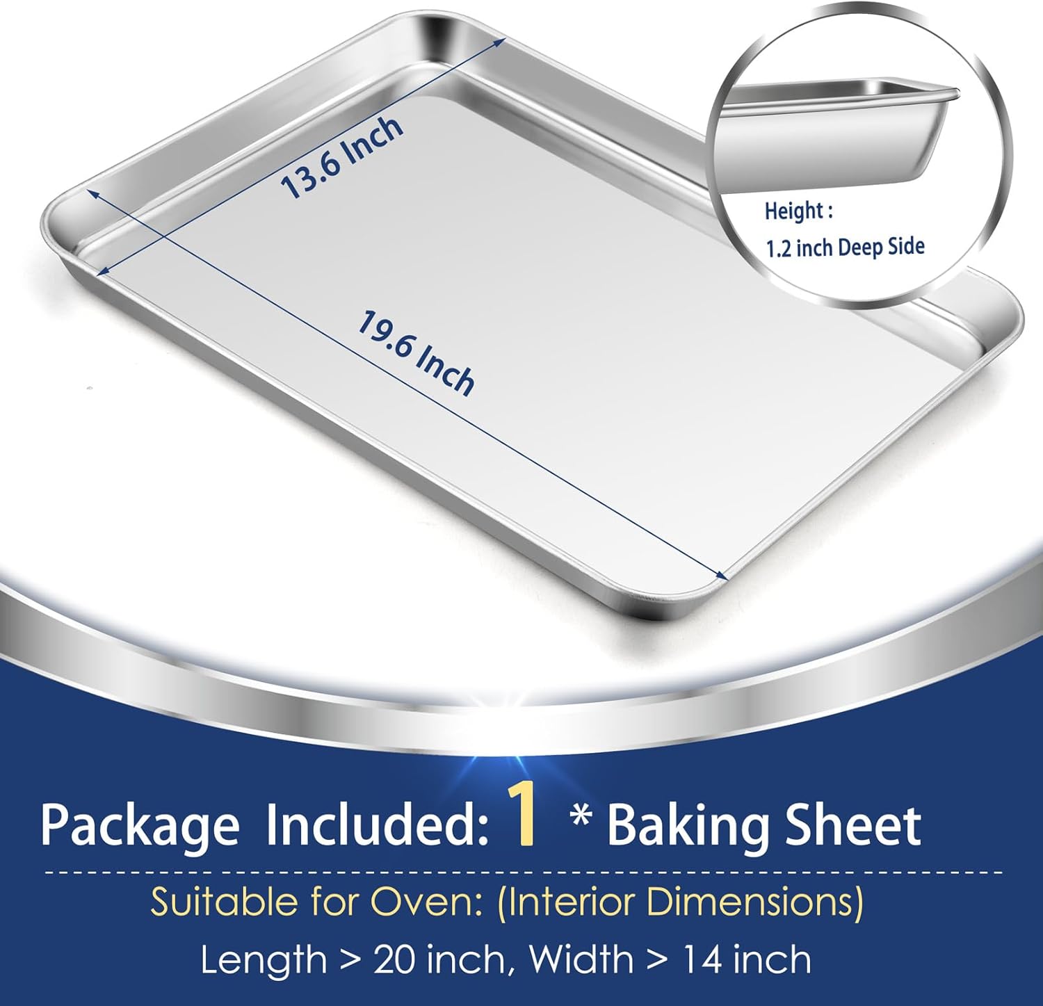 P&P CHEF 19.6 Inch Baking Cookie Sheet, Oven Pan Tray Stainless Steel Sheet Pan for Kitchen, Oven Bakeware for Multi Uses, Shiny Look & Dishwasher Safe, Healthy & Heavy Duty, 1Pc