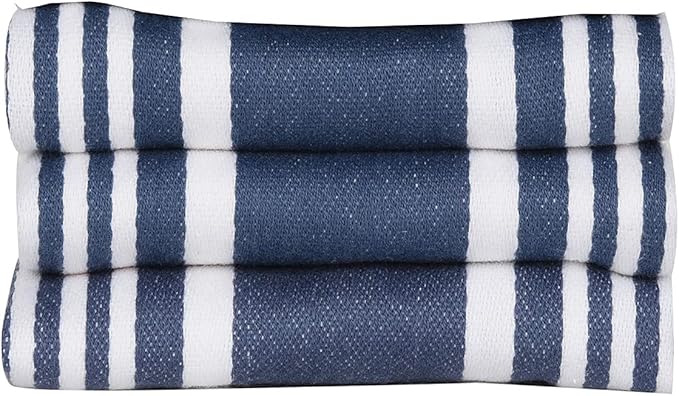 Urban Villa Kitchen Towels 100% Cotton Dish Towels for Kitchen (Set of 3) 20”x30” Dish Cloths Highly Absorbent Kitchen Linen Set with Hanging Loop Perfect for Drying Dishes Cleaning Towels-Blue White