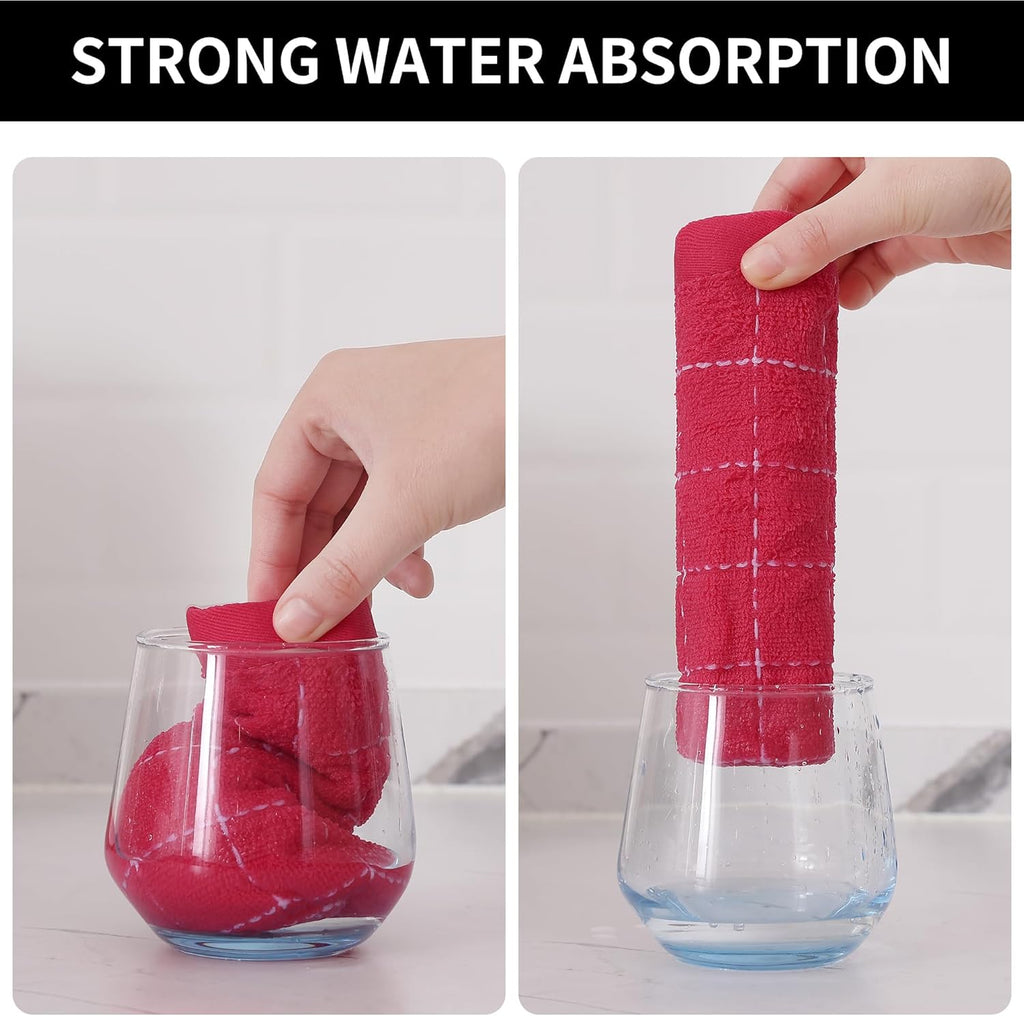 Homaxy 100% Cotton Terry Kitchen Towels(Rose Red, 13 x 28 inches), Checkered Designed, Soft and Super Absorbent Dish Towels, 8 Pack