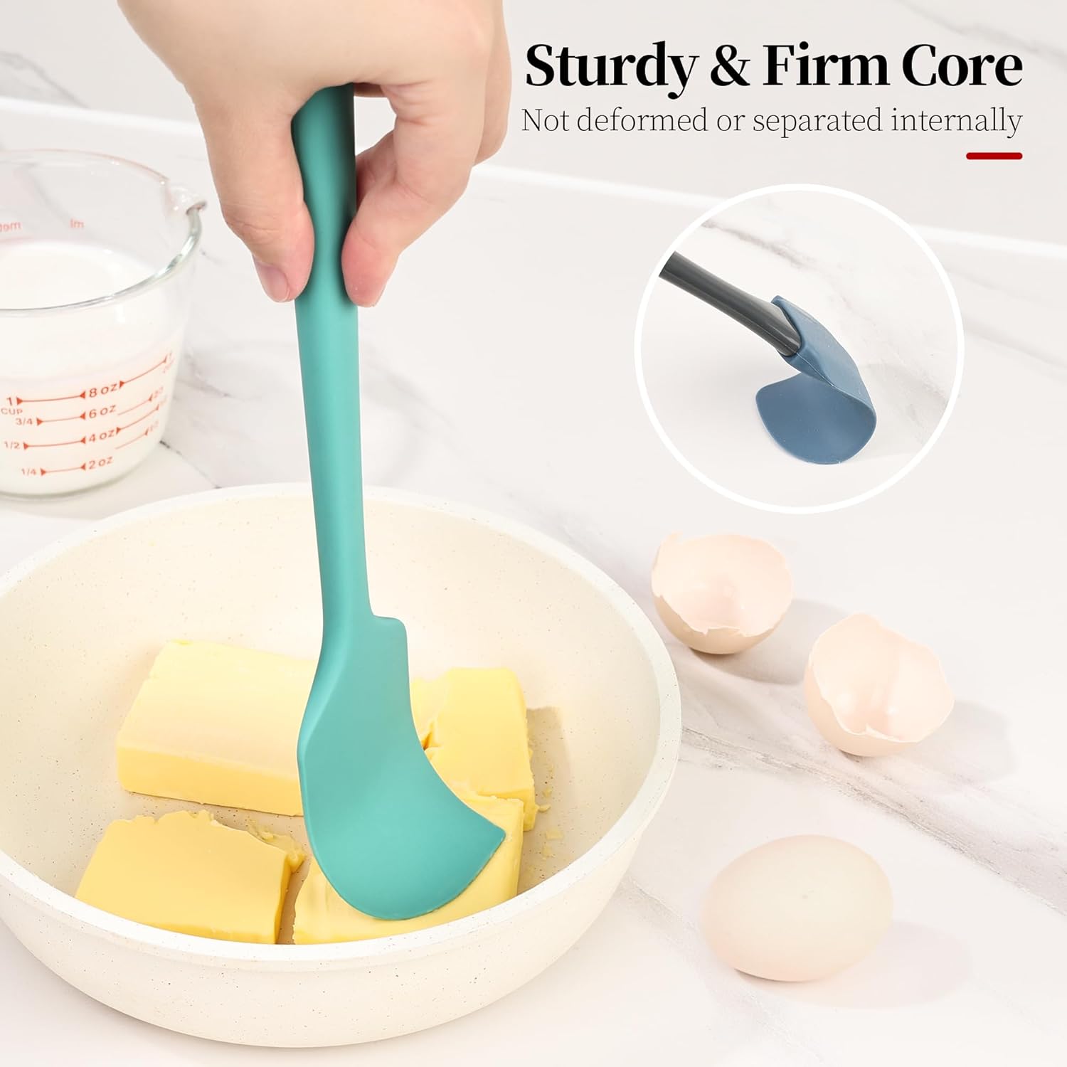 600ºF Heat Resistant Spatulas, High Heat Food Safe Semless Kitchen Silicone Scraper Set for Cooking Baking Mixing Scraping Stirring Nonstick Cookware Pan Bowl (4Pcs,Turquoise)