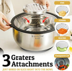 Mixing Bowls with Lids Set - Non-Slip, Airtight Warp-Proof TPR-AS Lids, Thicker Stainless Steel Bowls, Measurement Lines & 3 Graters, Prep Meal Bowl, Black Nesting Bowl for Kitchen, 5/3/2/1.5/0.63QT