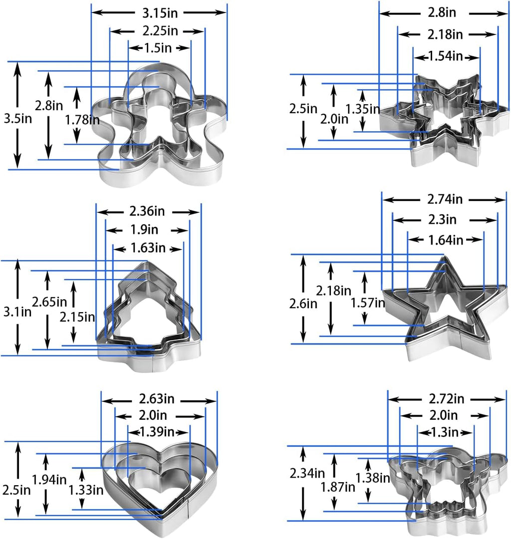 Christmas Cookie Cutter Set - 18 Piece Gingerbread Man, Snowflake, Tree, Heart, Star, Angel Shapes for Holiday Winter Baking