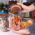 SAIOOL Stackable Kitchen Canisters Set of 8,High Borosilicate Glass Cylinder Airtight Food Storage, sort out the tea, flour, candies, grain easily and clearly