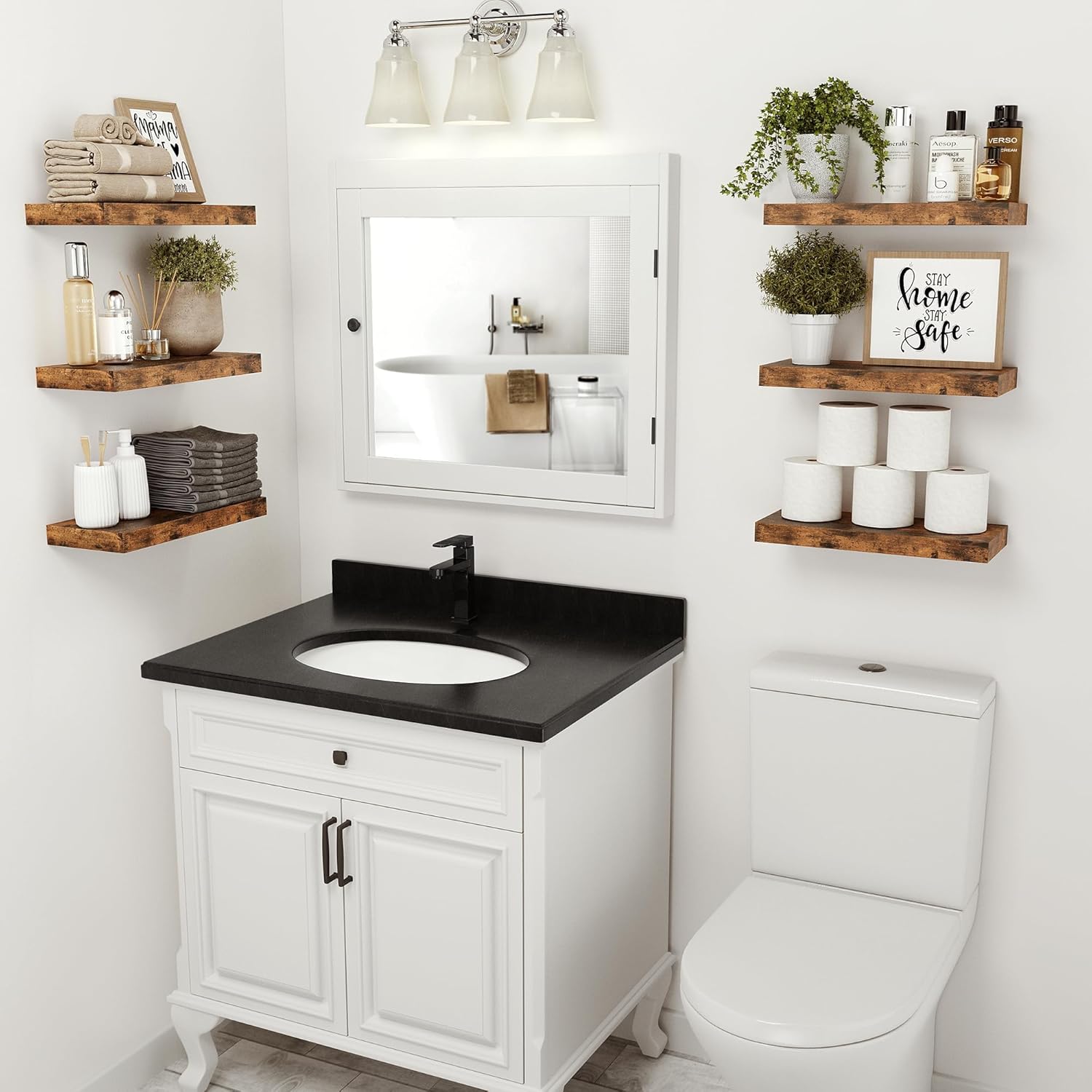 Vivelove Floating Shelves for Wall, 16 inchs x 6.7” deep x 1.4” Bathroom Shelf Bedroom, Living Room, Kitchen, Farmhouse Decor, Rustic Wood Wall Shelves with Invisible Brackets - Set of 2, Rustic Brown