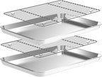 CEKEE Baking Sheet and Cooling Rack Set (2 Baking Pans + 2 Baking Racks), Stainless Steel Cookie Sheet Baking Pan Tray for Toaster Oven, Non Toxic & Heavy Duty & Easy Clean, Size 16 x 12 x 1 Inches