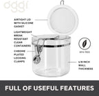 Oggi 4pc Clear Canister Set with Clamp Lids & Spoons - Airtight Food Storage Containers, Ideal for Kitchen & Pantry Storage of Bulk, Dry Food Including Flour, Sugar, Coffee, Rice, Tea, Spices & Herbs