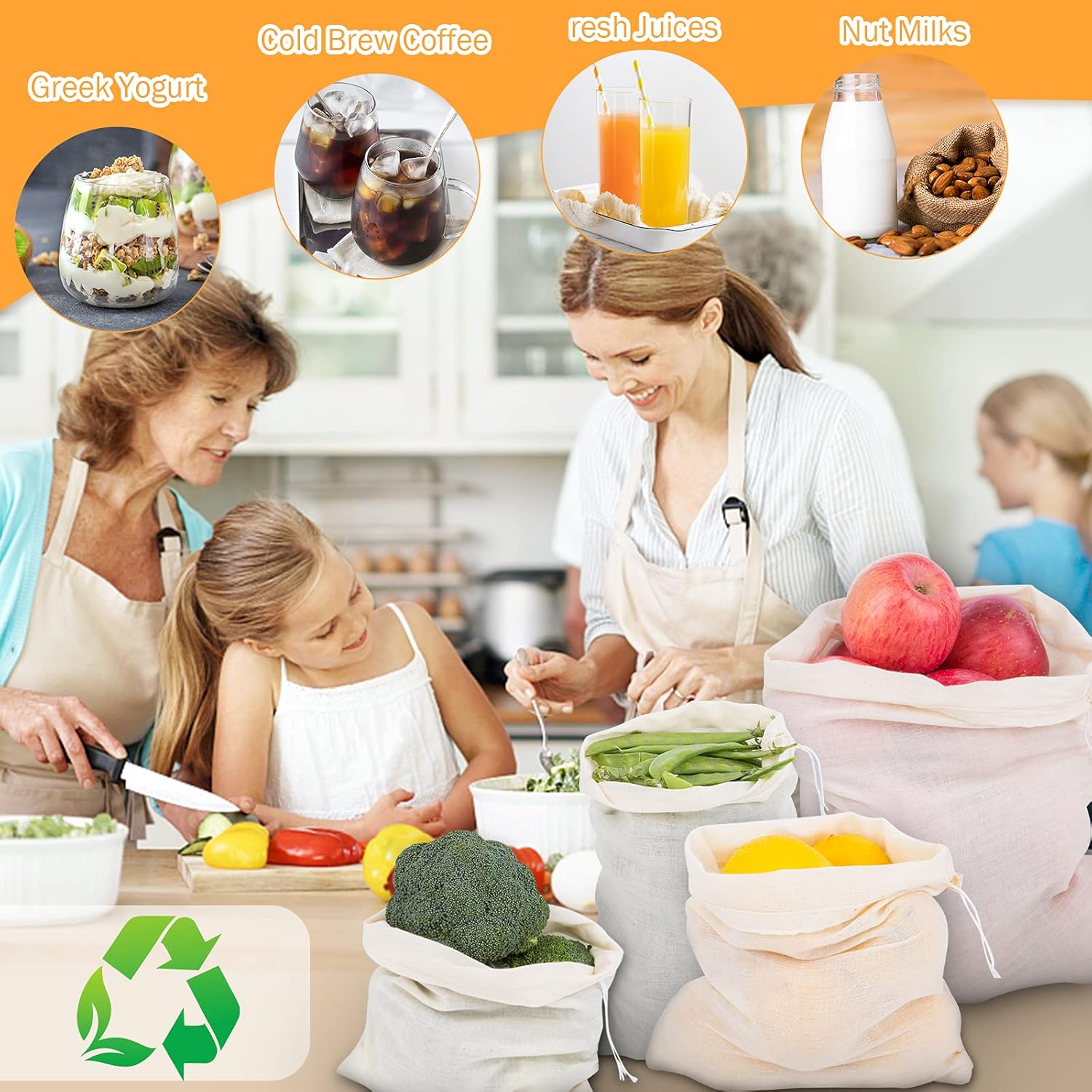 10 Pack Nut Milk Bag, Multi-size Fine Mesh Grade Reusable Cheesecloth Bags Strainers, Unbleached Organic Cotton Filter Bags for Almond Milk, Juices, ColdBrew, Cheese, Tea, Yogurt, Coffee