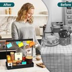 Coffee Mug Holder with Movable Hooks, 6-Mug Capacity Countertop Coffee Cup Rack with Storage Base