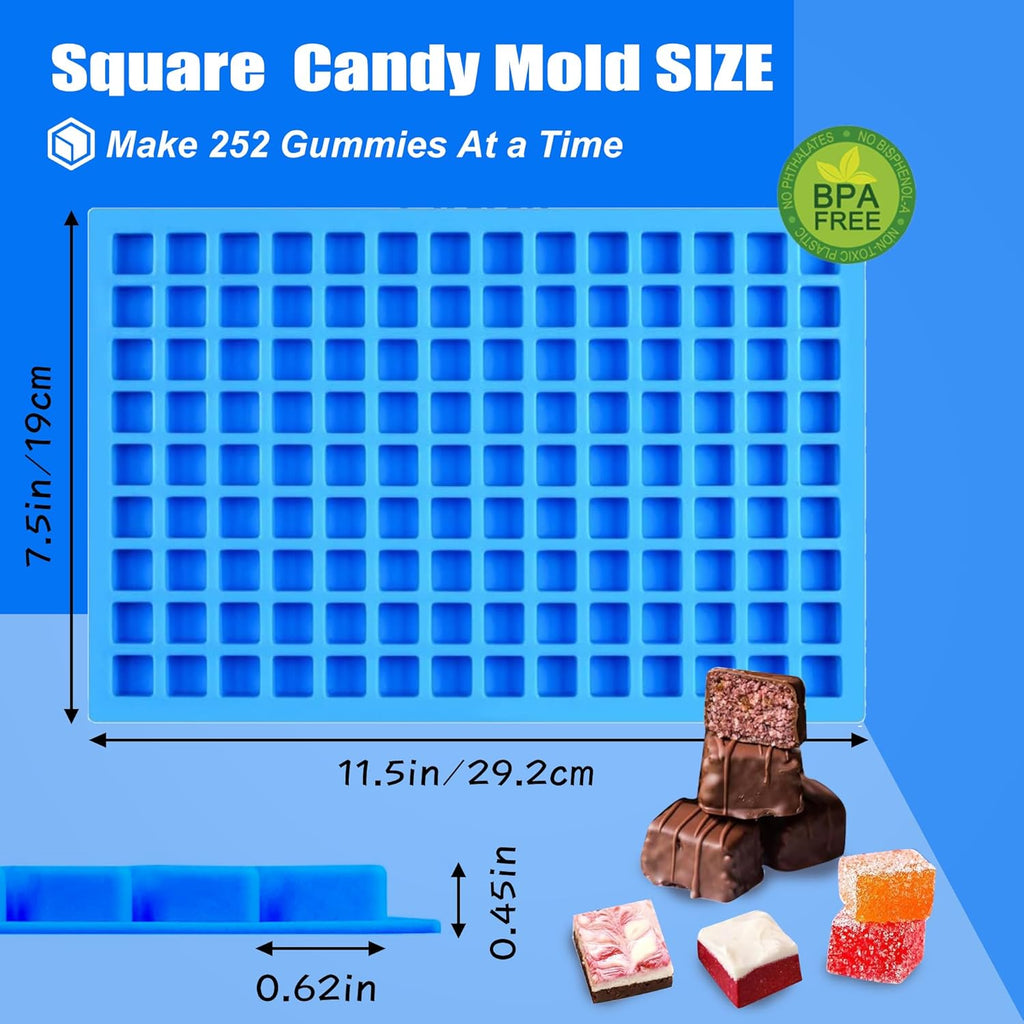50 Cavities Mini Square Silicone Candy Molds -Square Hard Candy Mold for Hard Candy, Chocolate, Gummy, Caramel, Ganache, Ice Cubes.2 Packs- Blue&Green