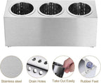 uxcell Kitchen Utensil Holder, Stainless Steel Cylinder Flatware Silverware Utensil Holder with 3 Compartments, Caddy Drying Rack Countertop Silverware Organizer for Buffets (3 Holes)