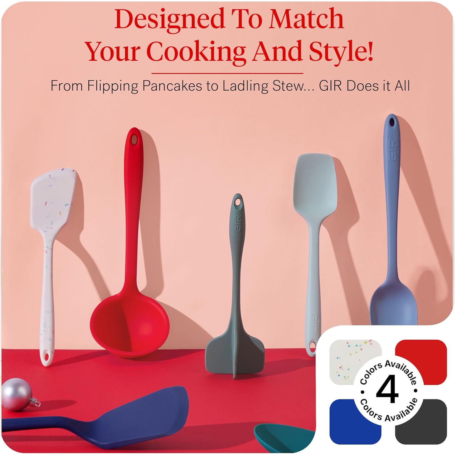 GIR: Get It Right 5-Piece Silicone Spatula & Utensil Set - Medium Fire Red - Kitchen Essentials with Heat-Resistant Non-Stick Tools - Dishwasher-Friendly