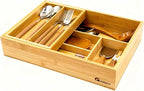 2-Tier Drawer Organizer with Removable Cutlery Tray Kitchen Utensil Silverware Drawer Organizer, Silverware Tray for Drawer Utensil Holder Bamboo Flatware Box for Utensils Stationery Cosmetics (M)