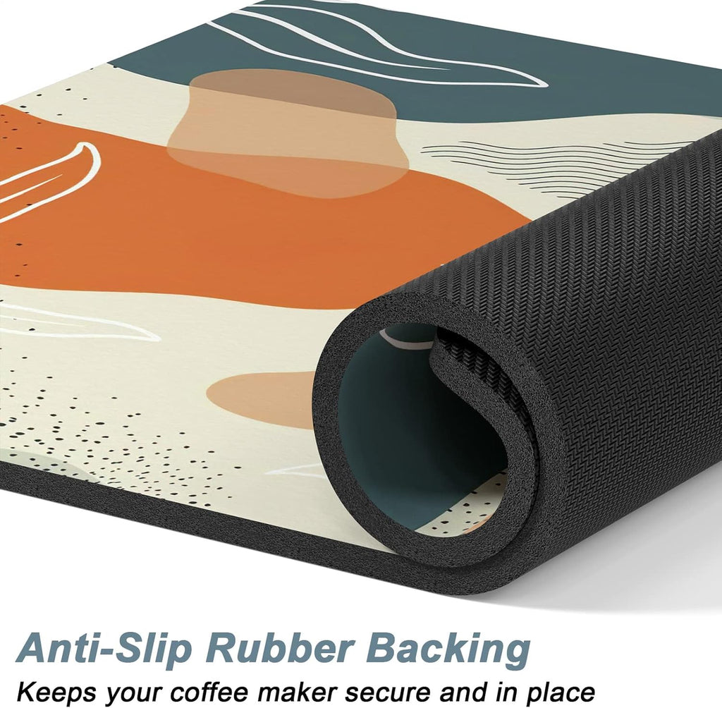 Rnivvi Coffee Mat, 12" x 19" Cute Boho Theme Coffee Bar Mats for Espresso Machine Station Accessories and Organizer, Hide Stain Rubber Backed Absorbent Dish Drying Pad for Kitchen Counter, Leaves