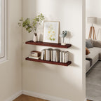 Fun Memories Rustic Real Wood Floating Shelves, 8 Inch Deep Floating Shelf Wall Mounted, 36" W x 8" D Wall Shelves Storage Shelves for Living Room, Bedroom, Bathroom, Red Brown, Set of 2