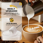 Electric Milk Frother Handheld, Triple-whisk 3-Speed Coffee Drink Mixer with 3 Stainless Steel Whisks (Including Triple-Spring Frothing Whisk) – Stand Included for Cappuccino, Latte, Egg Whisking