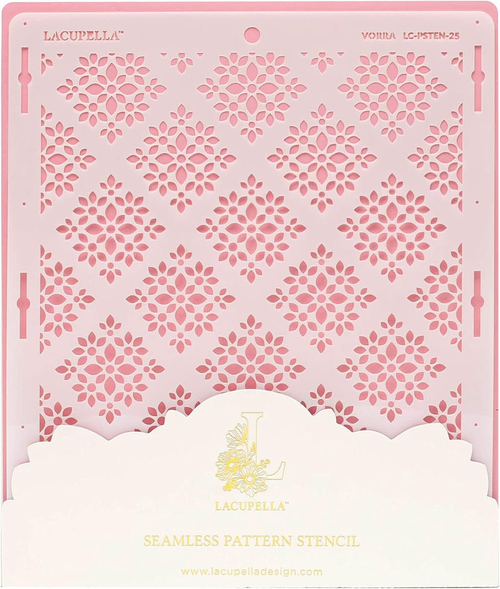 Cake Baking Stencil - Seamless Delicate Pattern for Decorating Tall Double Barrel Cake to Use with Buttercream, Royal Icing, Ganache, Paint, Airbrush (VORRA)