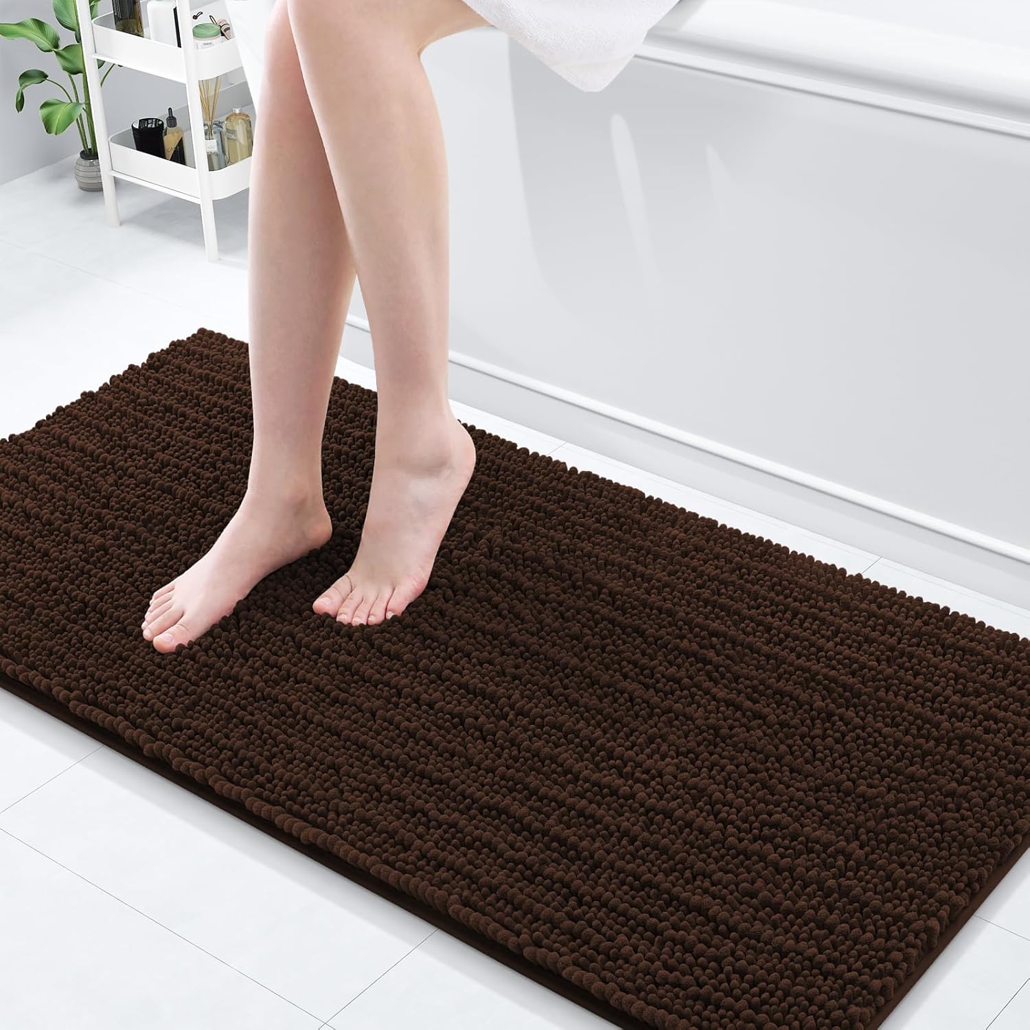 Arotive Luxury Chenille Bathroom Rug Mat, Extra Soft Thick Absorbent Shaggy Bath Rugs, Non-Slip Machine Wash Dry, Plush Bath Mats for Bathroom, Shower and Tub, 60x20, Brown