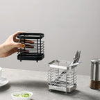 Utensil Holder, Stainless Steel Sink Utensil Holder Countertop, Kitchen Utensil Drying Caddy, Cutlery Drainer for Utensil, Rust-Proof Cutlery Utensil Organizer (Silver)