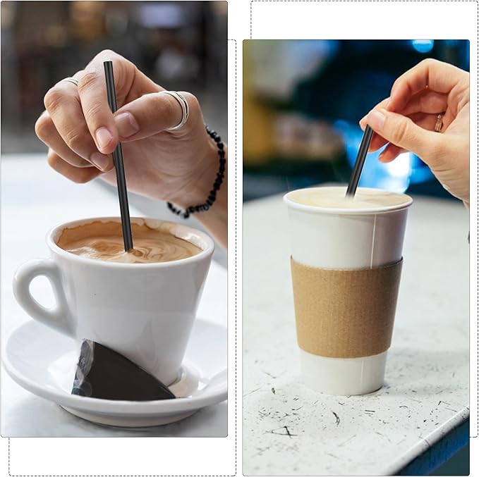 [Individually Wrapped] 600 Pcs Plastic Black Coffee Stirrers - 7 Inch Length 0.23 Inch Diameter Disposable Coffee Stir Sticks Straws for 12 oz 16 oz Cups Bar Cocktail Restaurant Supplies
