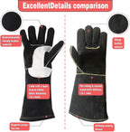 YESWELDER Leather Forge MIG Welding Gloves, Heat Fire Resistant Welders Gloves, Black, also Perfect for Grill/BBQ/Wood Stove/Oven/Fireplace/Cutting