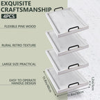 Lallisa 4 Pcs Large Wooden Serving Tray Decorative 15.8 x 11.8 x 1.2 Inch Ottomantray Rustic with Handles Coffee Table Decor Wood Tray Kitchen Platter for Party Tables Breakfast Wedding (White)