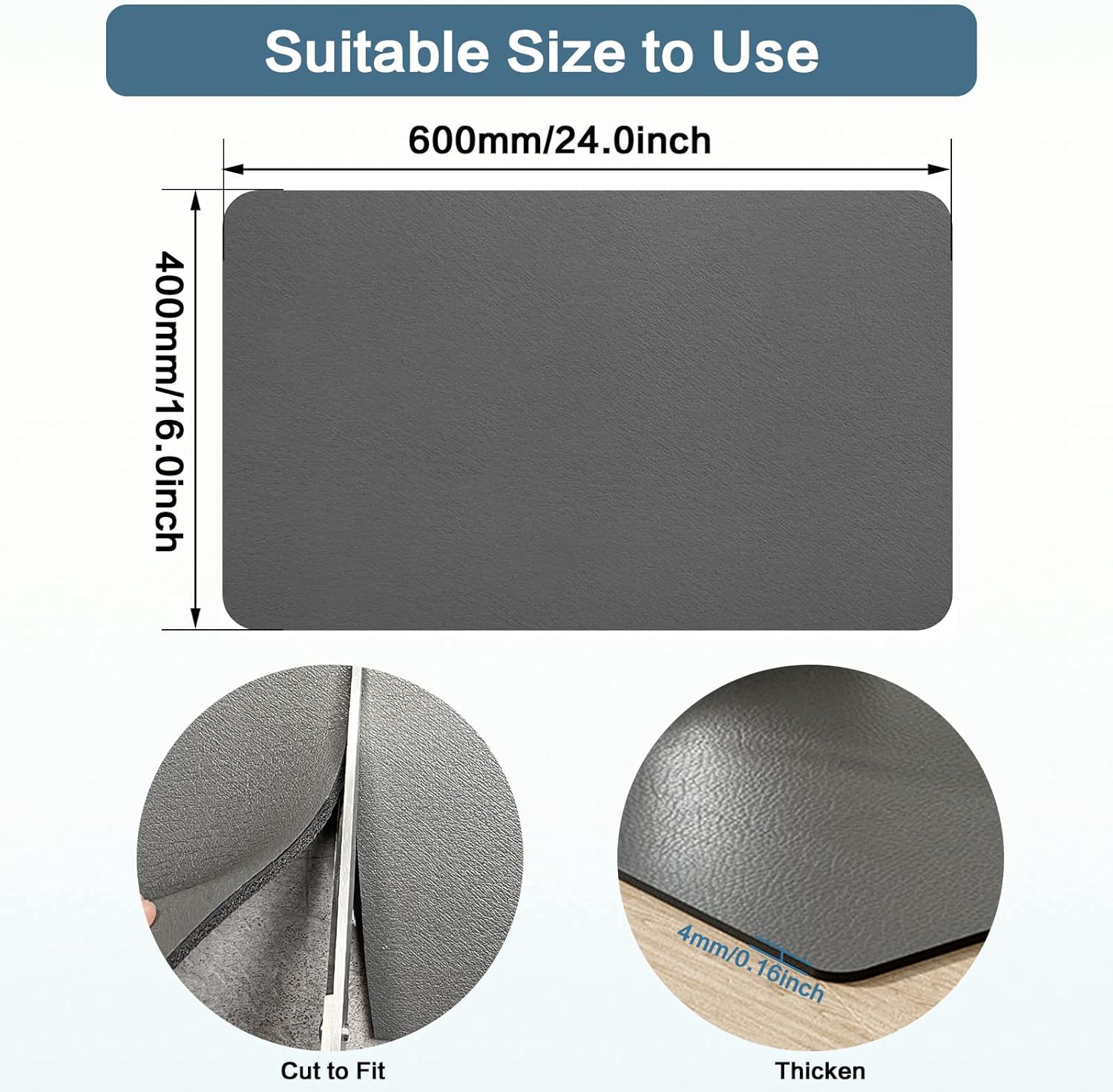 Gray Dish Drying Mat 16''x24'', Absorbent Anti Spill Bar Mat for Kitchen Counter, Fits Under Coffee Maker & Espresso Machine