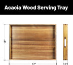 Acacia Wood Serving Tray with Handles（17 Inch） – Decorative Wooden Tray for Breakfast in Bed, Kitchen, or Serving on Couch, Coffee Table, Ottoman for Living Room, and More