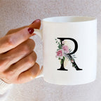 Retreez Initial A-Z Floral Botanical Bouquet Alphabet Monogrammed Monogram Mug 11 Oz Ceramic Tea Coffee Mugs - Appreciation Thank You Wedding Birthday Gifts for her friend coworker sister - R Initial