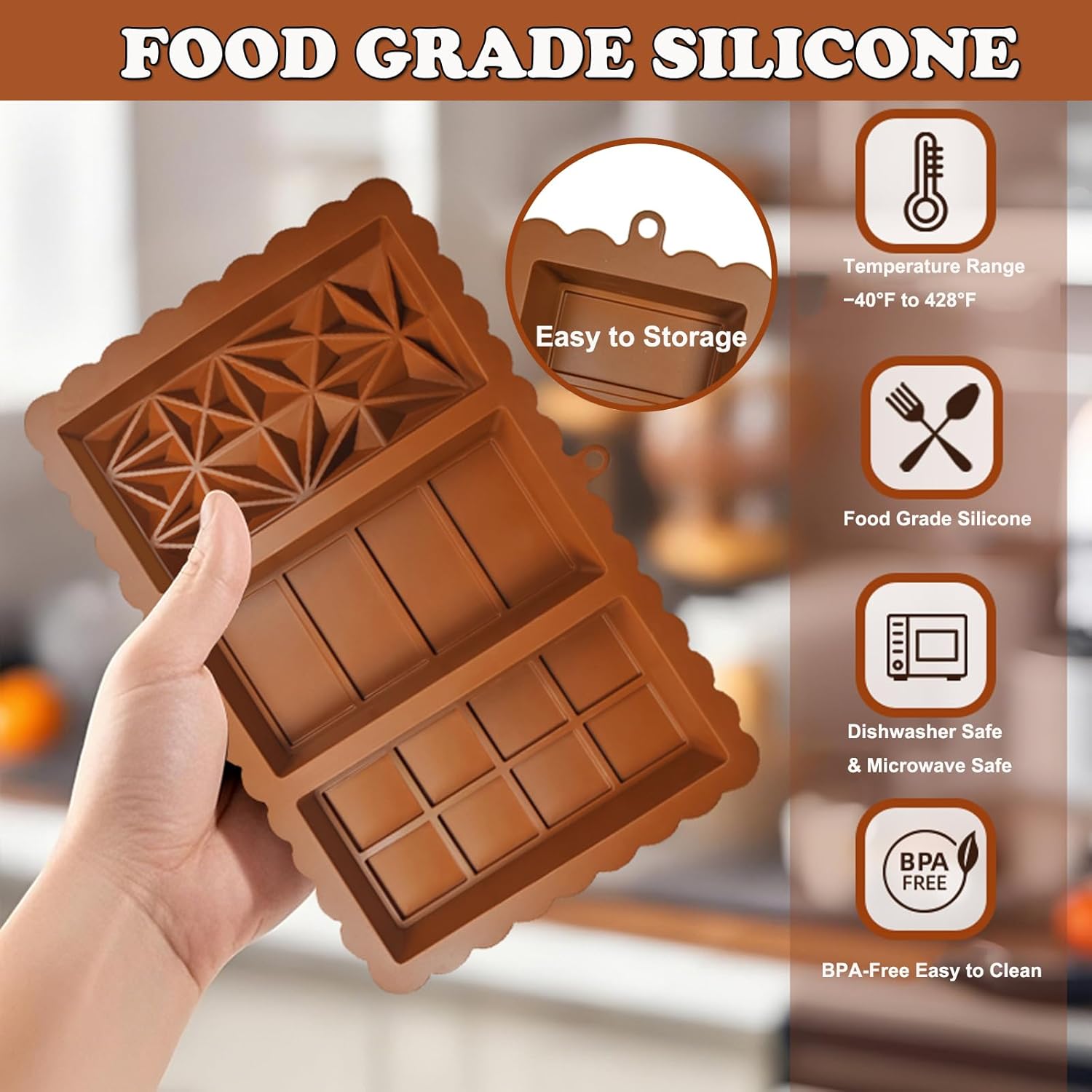 Deep Chocolate Bar Mold 1.2 inch Kataifi Pistachio Dubai Chocolate Bar Kit Thick Silicone Molds for Stuffed Bar Large Big Candy Bar Mould for Filling
