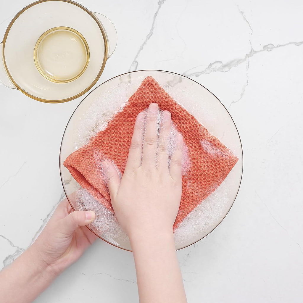 Homaxy 100% Cotton Waffle Weave Kitchen Dish Cloths, Ultra Soft Absorbent Quick Drying Dish Towels, 12 x 12 Inches, 8-Pack, Coral