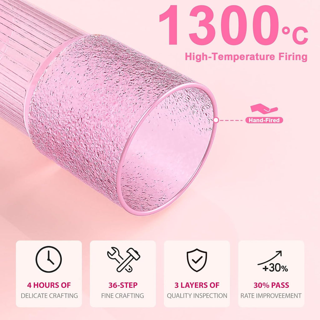 20oz Glass Cups with Lids and Straws - Set of 4 Reusable Tumblers, Thickened Shatter-Resistant Glass, Ideal for Iced Coffee, Smoothies, Cocktails, Juices - Elegant & Durable Drinkware (Pink)