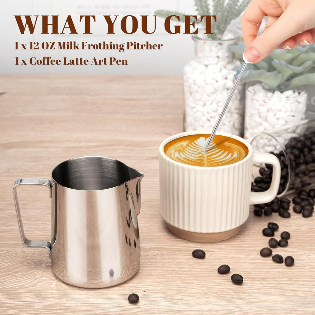 Milk Frothing Pitcher for Coffee, Barista Steaming Jug (12 Ounces/350ml)