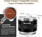 IKAPE Coffee Products, 53mm Coffee Distributor & Hand Tamper, Adjustable Depth Espresso Distributor Fits All 53mm Espresso Portafilter, Compatible with 54MM Breville Bottomless Portafilter (Black)