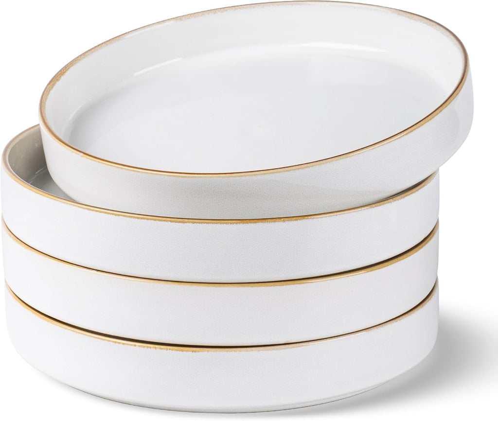 GBHOME 9'' Large Ceramic Pasta Bowls, 32oz Stoneware Pasta Serving Bowls Set of 4 for Kitchen, Wide Bowls for Fruit,Pasta,Salad,Oatmeal,Meal, Microwave Safe, Pearl White