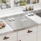 Stainless Steel Chopping Board Extra Large Cutting Board with Lip Stove Top Pastry Board Kneading Board Baking Board with Rolling Pin for Meat Vegetables Fruits Cheese Bread,31.5x 22.8 Inch