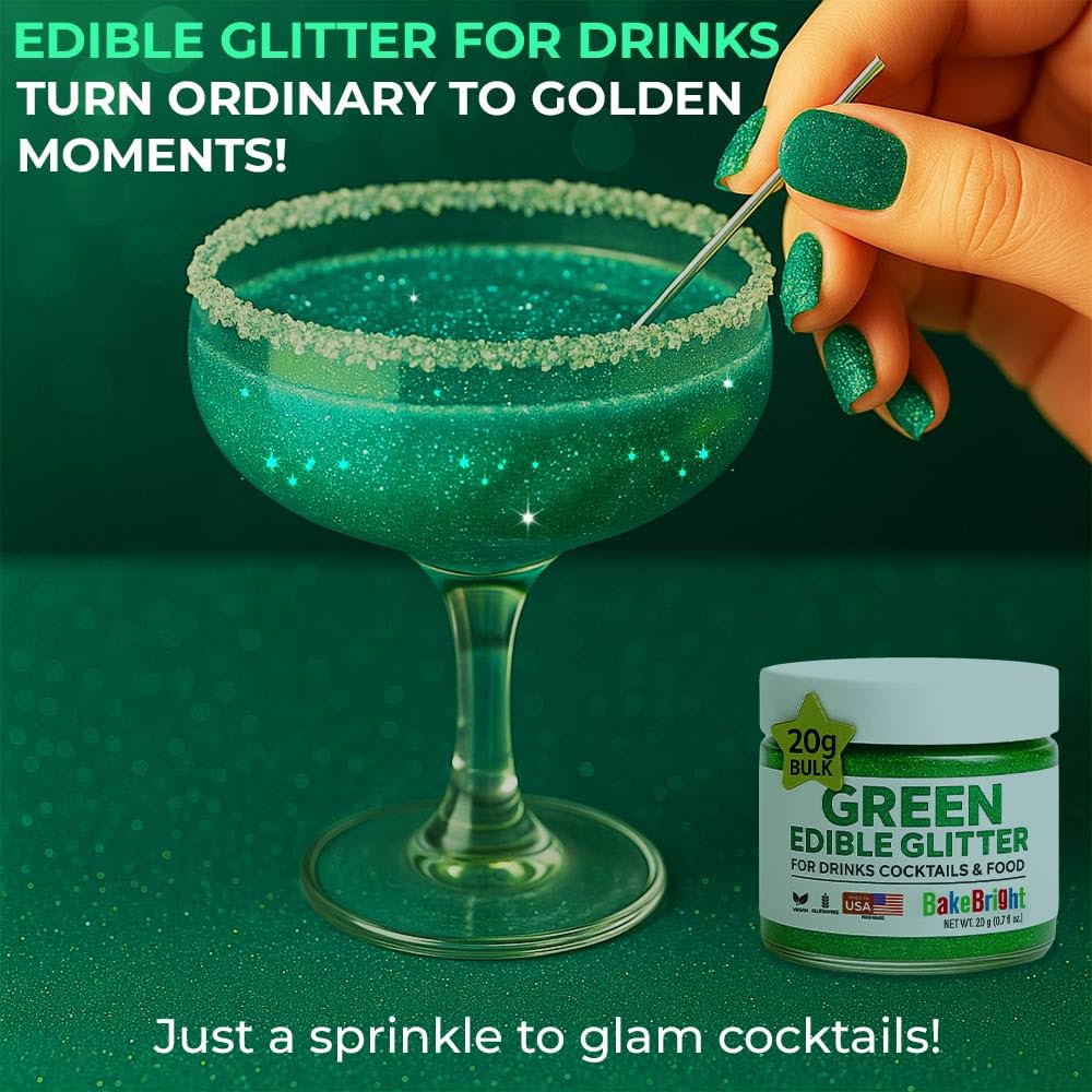 Bulk 20g Dark Green Edible Glitter for Drinks | Premium Edible Glitter for Cakes, Cocktails, Dark Green Cake Decorating Decorations Food Grade, Vegan, Kosher, Halal, Gluten Free - Made in USA