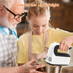 9-Speed Digital Hand Mixer Electric, 400W Powerful DC Motor, Baking Mixer Handheld with Snap-On Storage Case, 5 Stainless Steel Accessories, Flat Beaters, Dough Hooks, Whisk (White & Black)