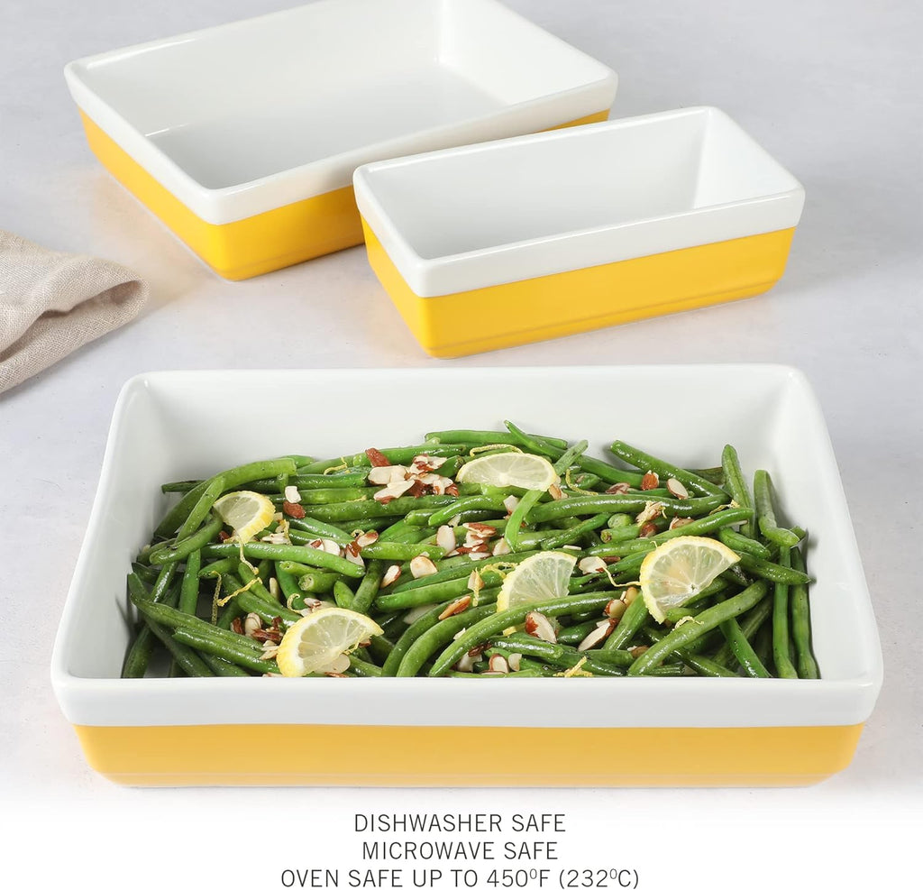 MARTHA STEWART 3 Piece Oven to Table Stoneware Bakeware, Baking Dish & Casserole Set - Yellow