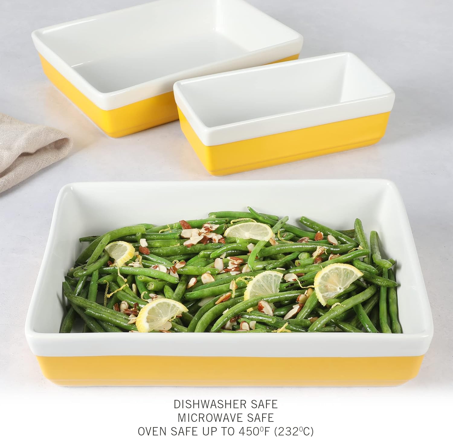 MARTHA STEWART 3 Piece Oven to Table Stoneware Bakeware, Baking Dish & Casserole Set - Yellow