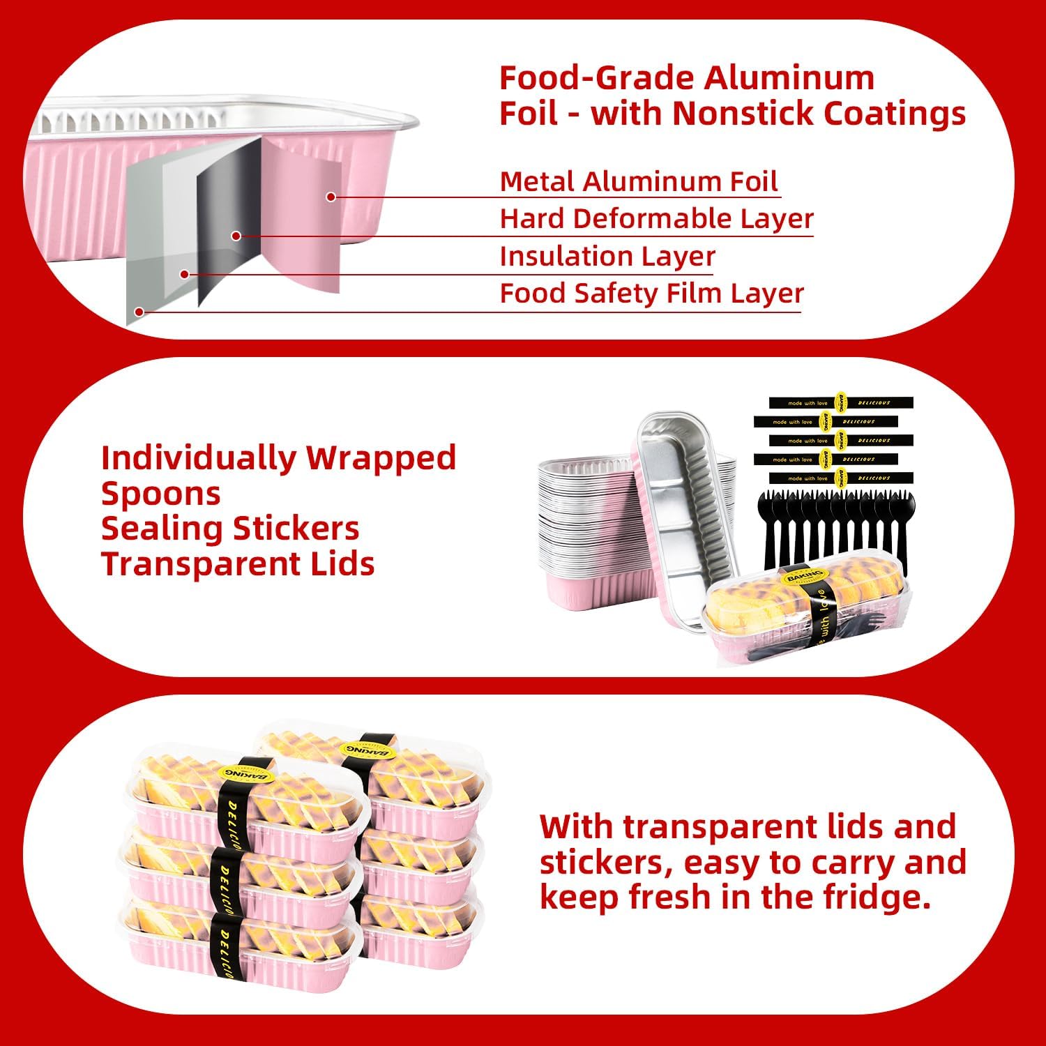 30 Pack Pink Disposable Rectangular Aluminum Foil Loaf Pans with Lids,6.8oz Mini Cake Pans for Baking, Loaf Baking Pans, Small Cake Container