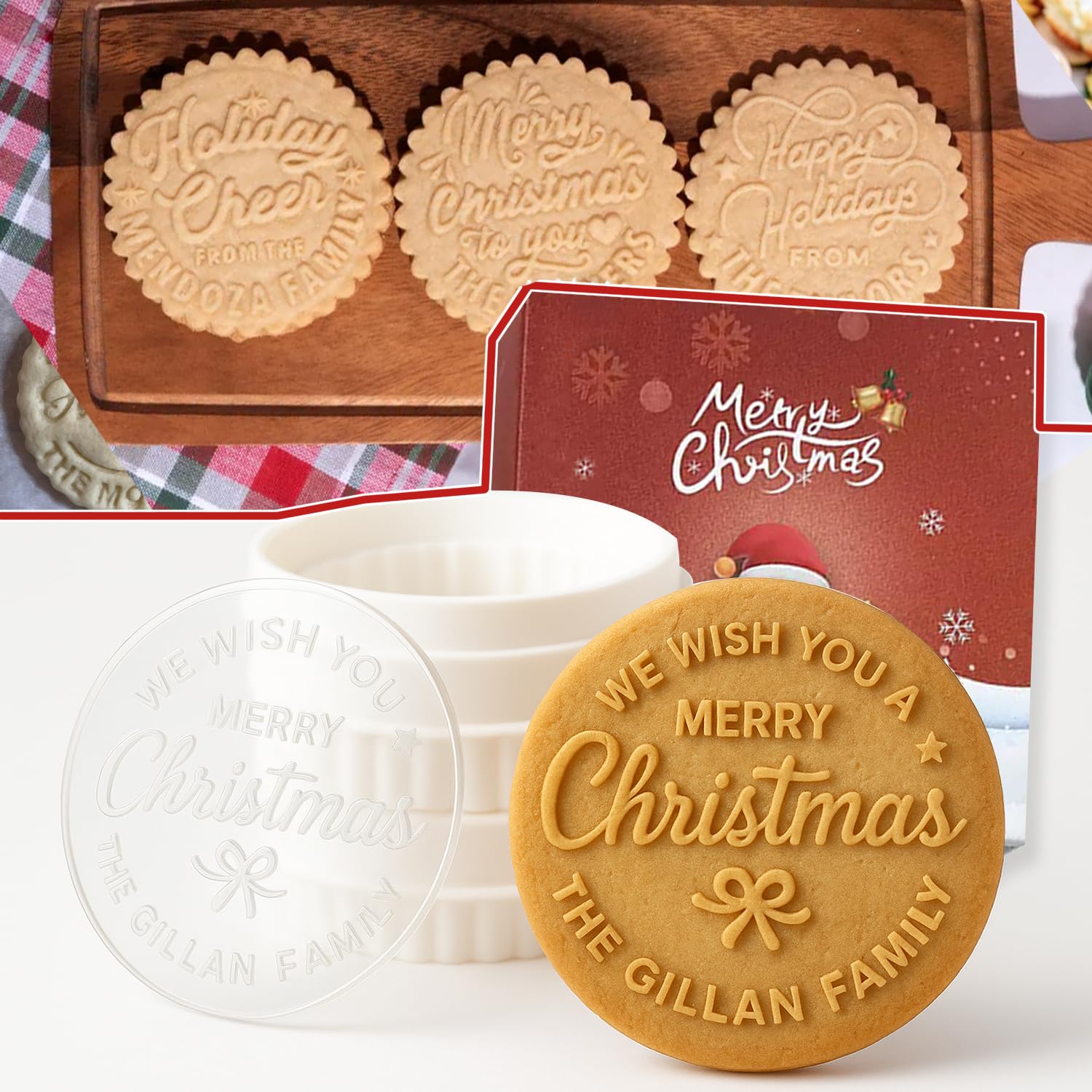 Personalized Christmas Cookie Stamps Customizable Name Cookie Stamps With Handle Cutter For Cookie Baking Decorating Cakes And Handmade Christmas Gifts Perfect (Raised cookie design)