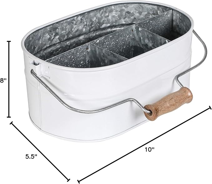 Alpha Living Home 4-Compartment Flatware Caddy - Metal Cutlery Holder Silverware & Condiment Organizer - Perfect for Kitchen, Dining, and Picnics (White)